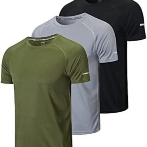 HUAKANG Men's 3 Pack Workout Gym Shirts Quick Dry Running Shirts Men Short Sleeve Sports Athletic T-Shirts