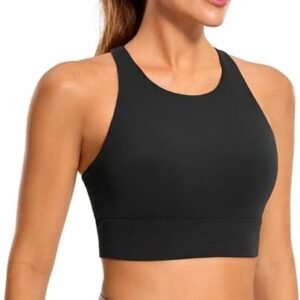 CRZ YOGA Womens Butterluxe Strappy High Neck Longline Sports Bra - Padded Criss Cross Back Workout Sports Bras Crop Tank Top