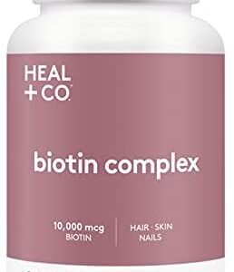 HEAL + CO. Biotin Complex | Biotin, Calcium, Silicon, Magnesium, Vitamin D2 | 10,000mcg Biotin Supplement | Supports Skin, Hair & Nail Health | 120 Capsules