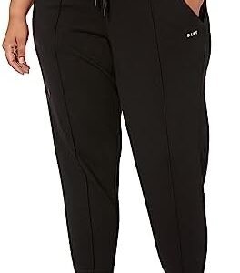DKNY Women's Plus Size Embroidered Logo Pintuck Jogger, Black, 3X