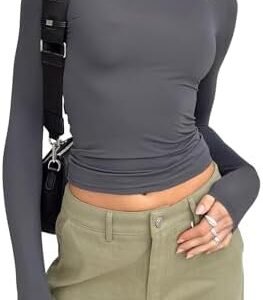 LACOZY Women's Skim Dupes Long Sleeve Tight Shirts Basic Tee Going Out Tops Y2k Crop Top Round Neck Shirt