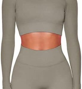 Buttergene Women Workout Sets 2 Pieces Long Sleeve Yoga Outfits Gym Clothes Seamless Ribbed Crop Top High Waist Leggings
