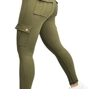 Cargo Pants for Women Tummy Control Yoga Pants Stretchy Butt Lifting Joggers Running Gym Leggings Workout Athletic Trousers