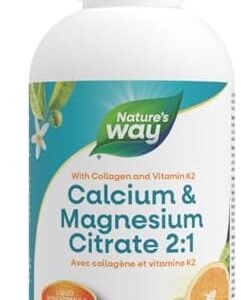 Nature's Way Calcium and Magnesium Citrate 2:1 - Liquid Supplement with Vitamin D3, Vitamin K2 and Collagen – Helps Support the Maintenance of Bones and Teeth – Orange Flavour, 500 mL