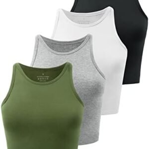 Kole Meego 4 Pack Cotton Crop Tops for Women Workout Cropped Tank Top