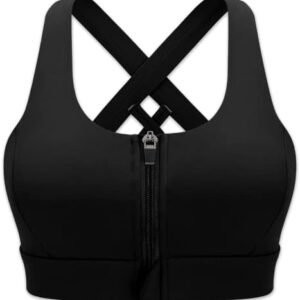 INIBUD Women’s Sports Bra Post Surgery Bra Zip Front with Removable Pads Yoga Bra for Workout Fitness