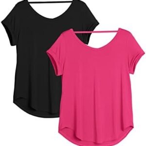 icyzone Yoga Shirts for Women Open Back - Workout Tops Short Sleeves t Shirts Loose fit