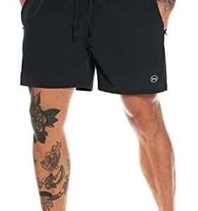 MOVEUP Men's Workout Running Shorts Quick Dry Athletic Gym Training Sport Shorts for Men with Zippered Pockets and Towel Loop