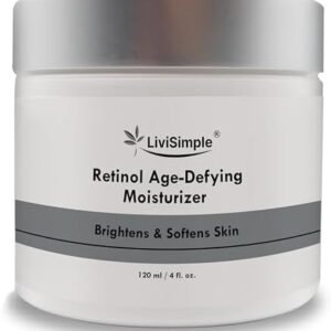 LiviSimple Facial Retinol Moisturizer with Hyaluronic Acid, Vitamin C, Aloe Vera. Moisturize, Soften skin, reduce appearance of wrinkles. Made in Canada. (1% Retinol Cream). (120ml)
