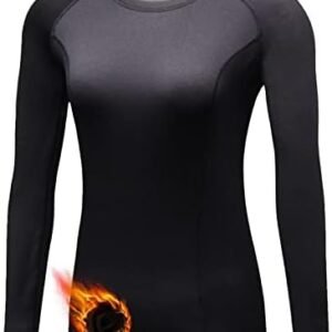 Tesuwel Women Thermal Top Thumbholes Fleece Ski Base Layer UPF 50+ Long Sleeve Compression Shirts Running,Warm,Quick Dry