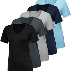 CE' CERDR 5 Pack Women Workout Shirts Moisture Wicking Quick Dry Gym Performance T Shirts