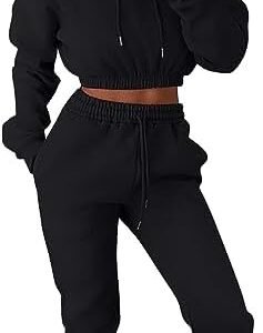 Jogging Suits for Women Sweatsuit, 2 Piece Outfits Long Sleeve Crop Top Hoodie and Drawstring Pants Tracksuit Set