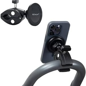 Phone Holder Mount Magnetic Accessories: Fitness Equipment Gym Motorcycle Handlebar, Exercise Bike, Treadmill, Stroller, Cart, for Magsafe iPhone 15 14 13 12 Plus Pro Max & All Cellphone Stand Clamp