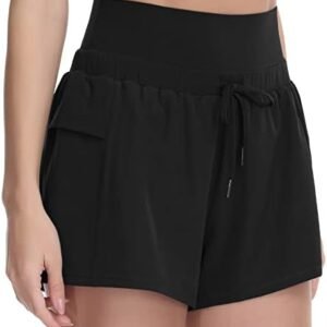 Dragon Fit Women's High Waisted Running Shorts Drawstring Summer Athletic Gym Workout Shorts with Pockets