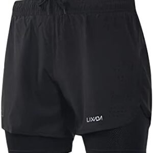 Lixada Men's 2-in-1 Running Shorts Quick Drying Breathable Active Training Exercise Jogging Cycling Shorts with Longer Liner