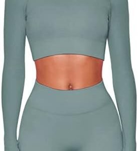 Buttergene Women Workout Sets 2 Pieces Long Sleeve Yoga Outfits Gym Clothes Seamless Ribbed Crop Top High Waist Leggings