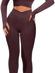 Navneet Women Workout Sets 2 Piece Gym Sets Outfit Matching Set Long Sleeve Crop Tops High Waist Leggings Activewear
