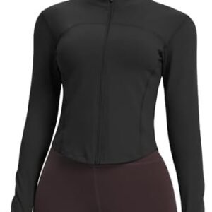 COLORSKIN Women's Workout Jacket Lightweight Zip Up Gym Tops for Women Athletic Running Cropped BBL Jacket With Thumb Holes