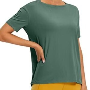 CRZ YOGA Women's Pima Cotton Short Sleeve Shirts Loose Fit Gym Workout T-Shirt Athletic Casual Tops