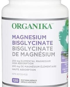 Organika Magnesium Bisglycinate - 200mg, High Absorption, Muscle Recovery, Heart Support, 120vcaps