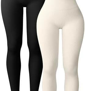 OQQ Women's 2 Piece Butt Lifting Yoga Leggings Workout High Waist Tummy Control Ruched Booty Pants