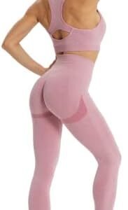 JOJOANS Women's Workout Outfit 2 Pieces Seamless Yoga Workout Set High Waist Leggings with Sports Bra Gym Clothes Sets