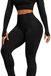 SEASUM Workout Sets for Women High Waist Seamless Cute Yoga Leggings Workout Sets for Women 2 Piece Gym Clothes