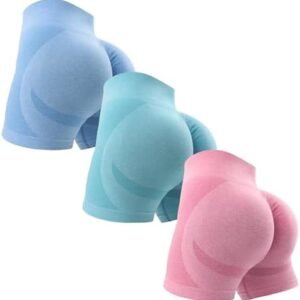 OVESPORT 3 Piece Workout Shorts for Women Seamless Scrunch Butt Lifting High Waisted Yoga Gym Booty Running Short Pants