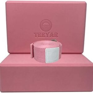 Teeyar Yoga Block and Strap Set - 2 Pack High Density(Hard) 4 Inch(9’‘x6''x4'' /10.5oz x2) or 3 Inch(9’‘x6''x3'' /7.5oz x2) EVA Foam Blocks and Yoga Strap for Yoga/Pilates, Improve Balance/Stretching and Backbends (Bloc Yoga Et Sangle)