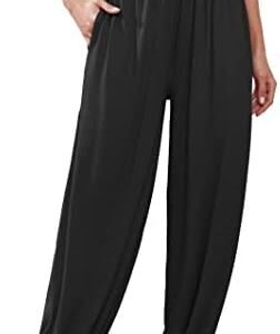 Famulily Women Yoga Harem Pants Smocked High Waist Elastic Ankle Solid Casual Flowy Loose Sweatpants Trousers with Pockets