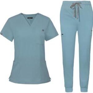 niaahinn Scrub for Women Scrubs Top with Classic V-Neck & Yoga Jogger Pants Medical Nursing Uniform Scrub Set