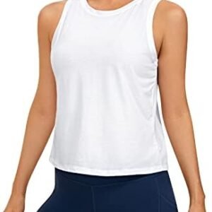 CRZ YOGA Pima Cotton Cropped Tank Tops for Women Workout Crop Tops High Neck Sleeveless Athletic Gym Shirts