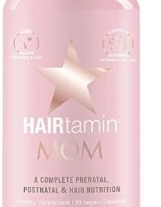 HAIRtamin MOM Vegan Prenatal and Post Natal Multivitamin Supplement & Hair Growth Vitamin for Healthy Pregnancy | Made in USA | Best One a Day Gluten-Free Vitamins with Biotin, Probiotics, Zinc, Iron