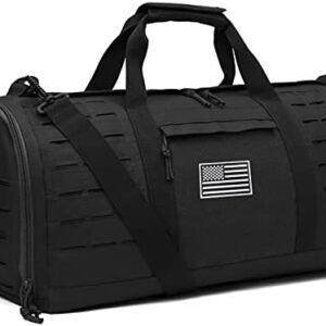 QT&QY 40L Military Tactical Duffle Bag For Men Sport Gym Bag Fitness Tote Travel Duffle Bag Training Workout Bag With Shoe Compartment Basketball Football Weekender Bag, Black, Gym Duffle Bag