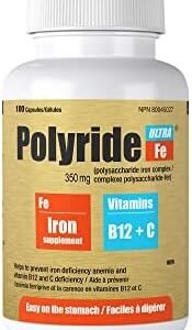 POLYRIDE FE Ultra Iron Supplements - Effective Iron Pills for Iron Deficiency - High Potency Iron Capsules - Essential Dietary Iron Supplements for Daily Use - 100 capsules.