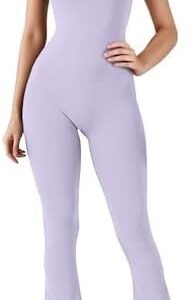 Tanou Flare Jumpsuits for Women Square Neck Tank Top Bodycon Full Length Long Pants Casual Workout Jumpsuit