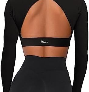 Danysu Open Back Crop Tops with Removable Pad Backless Workout Gym Shirt Bra Going Out Top