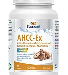 MapleLife Nutrition - AHCC-Ex - Active Hexose Correlated Compound Extract from Shiitake Mushroom - Significant Source of Antioxidants - Improve Immune Health - Support Natural Killer Cells - Activities - Reduce Inflammation - Improve Liver Function - Reduce Infections - Adults Supplement - 90 Capsules Take 1 to 2 Per Day