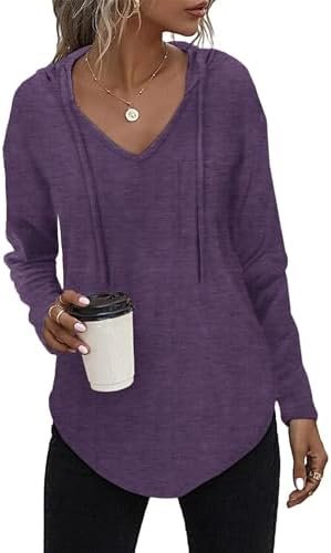 RIROW Womens Tops Hoodies Long Sleeve Drawstring Sweatshirt 2023 New S-3XL