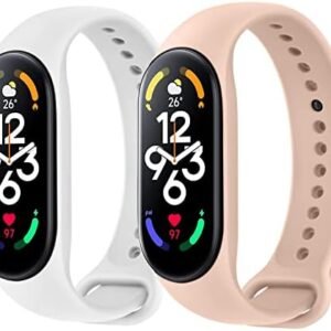 Meliya Bands Compatible for Xiaomi Mi Band 7 Straps for Women Men, 2-PACK Soft Silicone Replacement Wristbands for Xiaomi Mi Band 7 Fitness Tracker (White+Pink Sand)