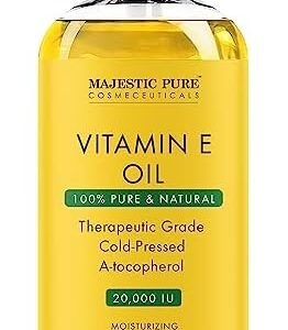 MAJESTIC PURE Vitamin E Oil | 100% Pure and Natural Cold Pressed Vitamin E oil | 20,000 IU | Non-GMO Verified | Hair & Body Oil | 8 Fl Oz