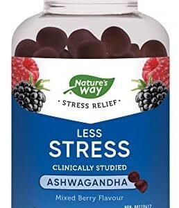 Nature's Way Less Stress Gummies – Clinically Studied Ashwagandha Supplement for Adults – Help to Reduce the Symptoms of Stress – Natural Mixed Berry Flavour, 60 Gummies