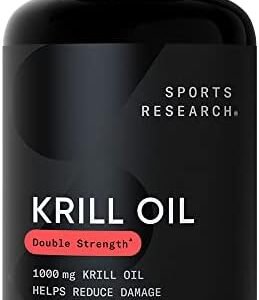 Sports Research Krill Oil Supplement with EPA & DHA Omega 3, Phospholipids & Astaxanthin from Antarctic Krill - Highest Concentration of Krill Oil for Men & Women - 1000mg, 60 Softgel Capsules