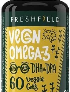 Freshfield Vegan Omega 3 DHA Supplement: Premium Algae Oil, 2 Month Supply, Plant Based, Sustainable, Premium and Mercury Free. Better Than Fish Oil! Supports Heart, Brain, Joint Health w/ DPA