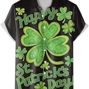 Happy St. Patrick's Day Shirts for Men 2024 Button Down Hawaiian Shirts Short Sleeve Shamrock Shirts Mens Gifts