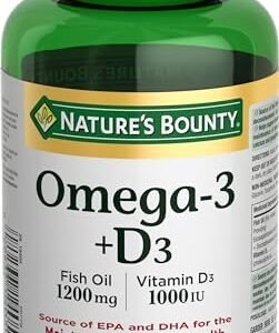 Nature's Bounty Omega 3 Fish Oil 1200mg plus Vitamin D3 1000IU Pills, Supplement, Helps in the Development and Maintenance of Bones, 90 Softgels