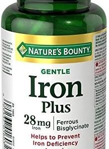 Nature's Bounty Gentle Iron Supplement, Helps Prevent Iron Deficiency Anemia, 28mg, 90 Capsules, Multi-colored