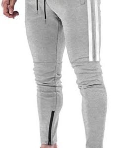 DIOTSR Men's Athletic Jogger Pants Slim Fit Track Sweatpants 2-Stripes Running Workout Trousers with Pockets