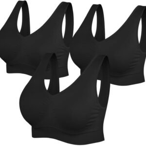 Sports Bras for Women Full Support, Seamless Wireless Yoga Comfort Stretchy Sports Bra 3 Pack