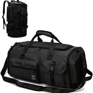 Myhozee Travel Duffle Bag, Waterproof Sports Gym Bags with Shoes Compartment & Wet Pocket, Overnight Carry On Travel Backpack for Men Women 65L Black